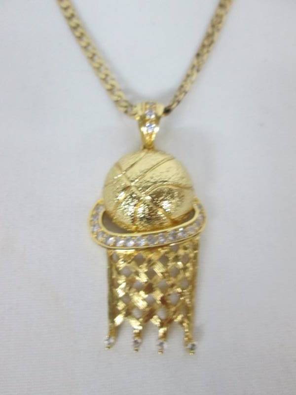 Goldtone CZ Mens Basketball Pendant