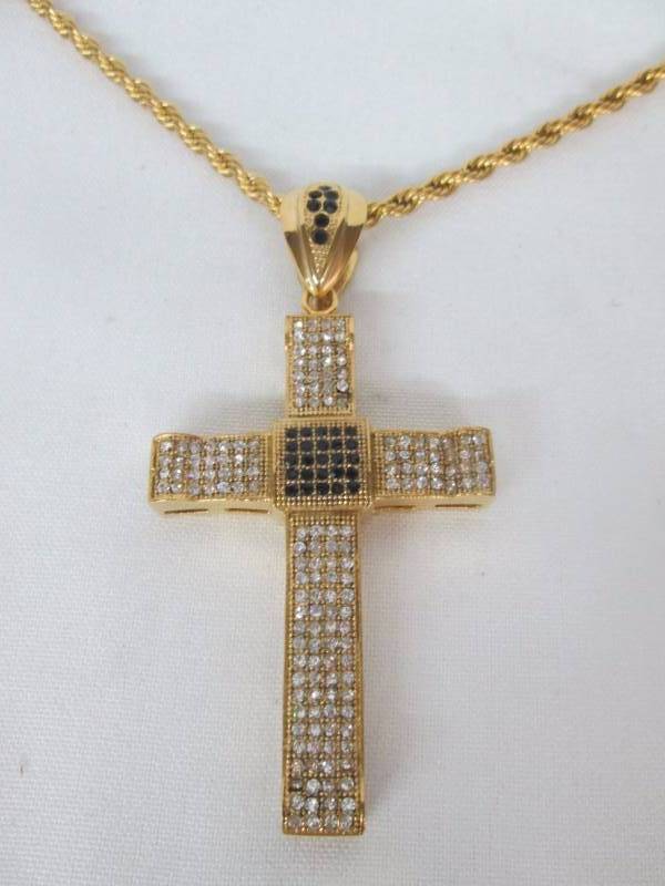 Stainless Steel Mens Goldtone Cross & Ring Set