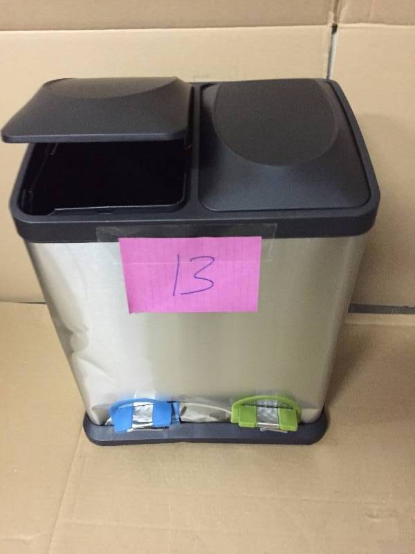 lot 13 image: Organize It All 4902W-1 Step-On Two Compartment Recycle Bin- new dent on the side