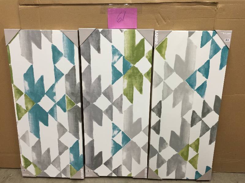 lot 61 image: INKIVY Blue Sierra Gel Coat Printed Canvas 3 Piece Set