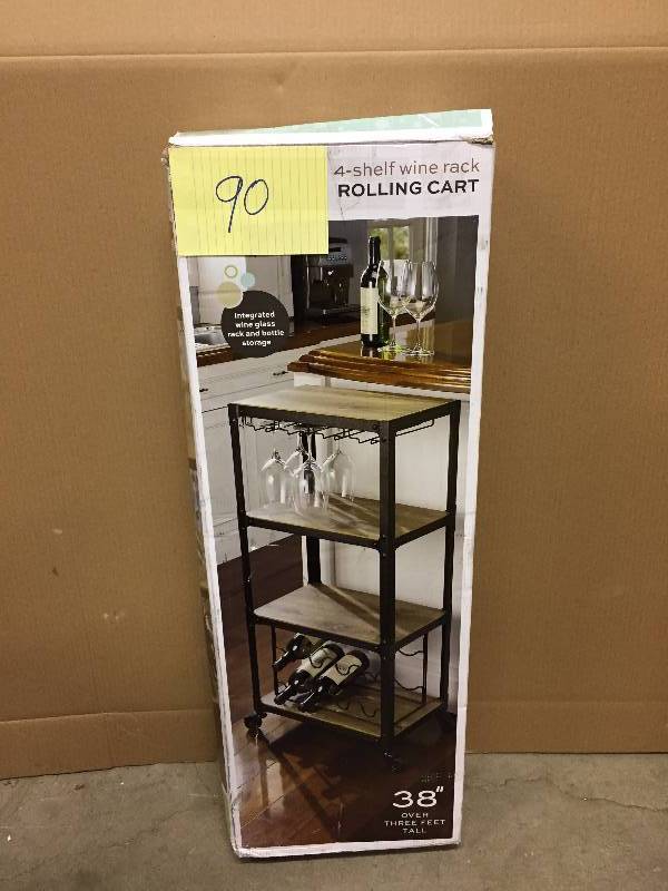 lot 90 image: 4 Shelf Wine rack Rolling Cart
