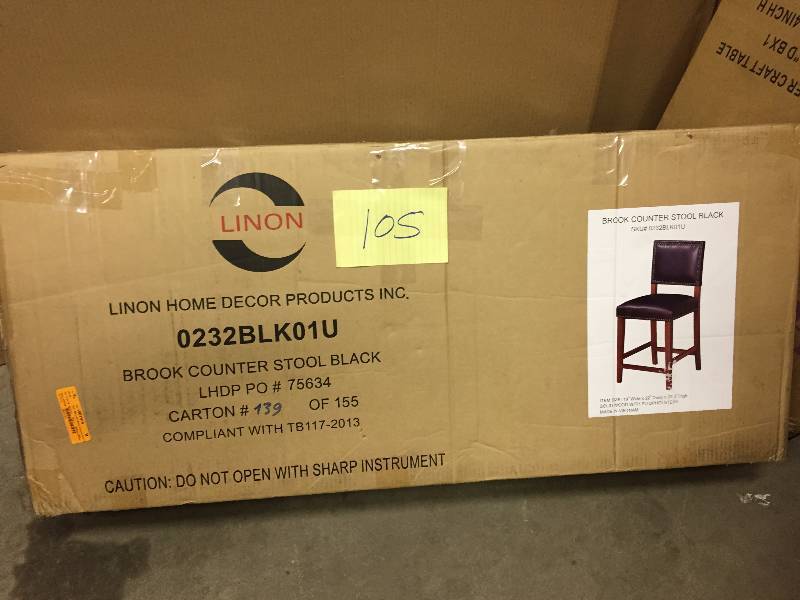lot 105 image: Linon Home Decor Brook Black Rubberwood PVC Counter Stool in Sapele