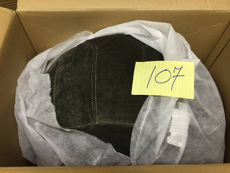 lot 107 image: Madison Park Kelsey Round Pouf Ottoman  Grey  29.5W x 29.5D
