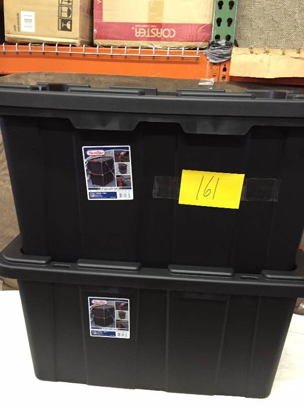 lot 161 image: Lot of 2 Sterilite 27 gal storage containers