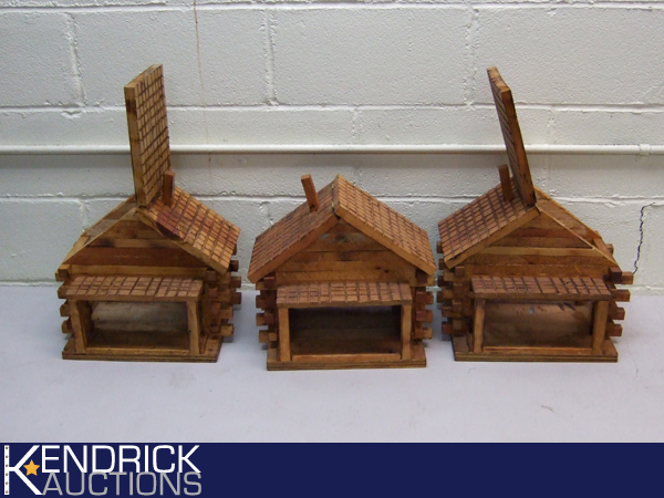 3 NEW Wood Log Cabin Style Bird House Feeders