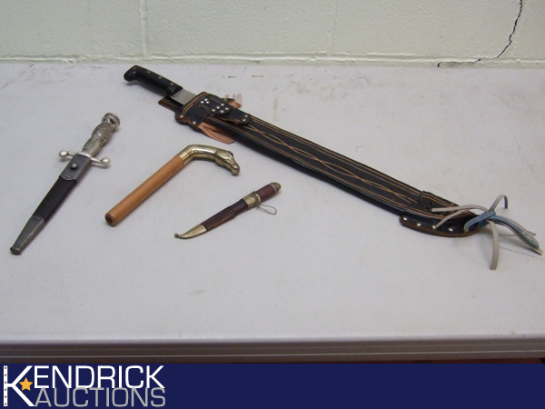 Lot of 4 Various Fixed Blade Sheathed Knives and a Machete