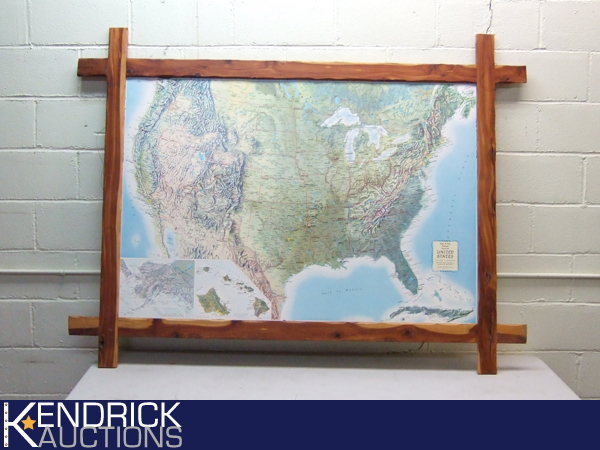 Large Vintage US Map in Cedar Wood Frame