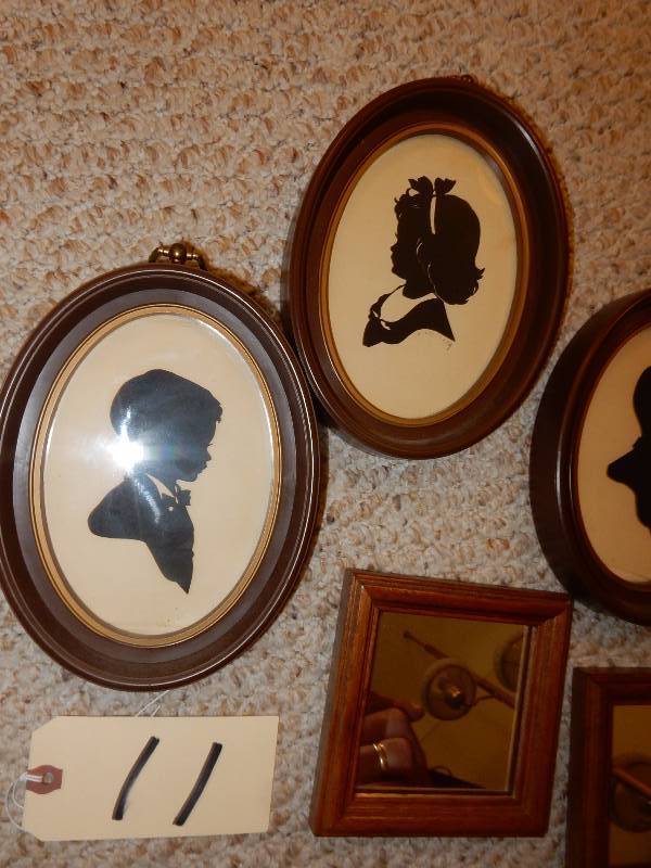 3 Silhouette Children picture.. 1949.. 2 Square mirrors.. 4in x 4in.
