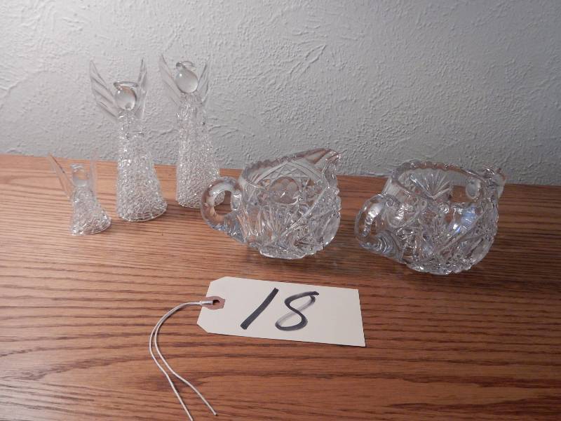 Crystal Cream and Sugar.. 3 Angel ornaments