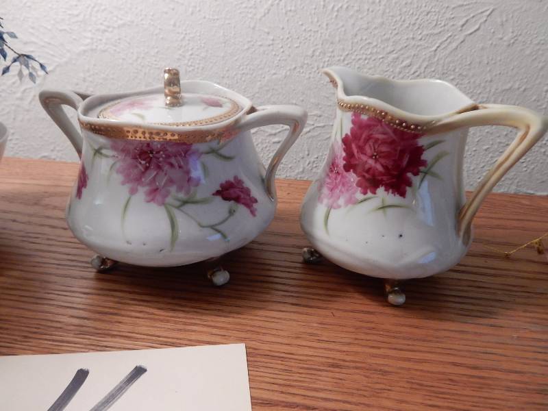 Japanese Ming Tree Blue and white dcor with Copper basetrunk  Royal Nippon Sugar and Creamer