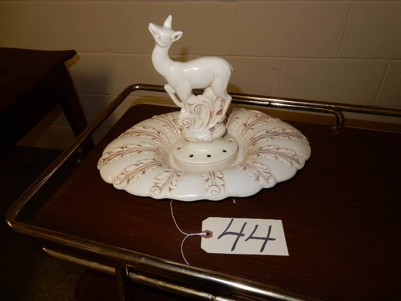 RED WING pottery DEER with base.. Nice shape.    Deer. 10 in tall Bowl.. 16in diameter