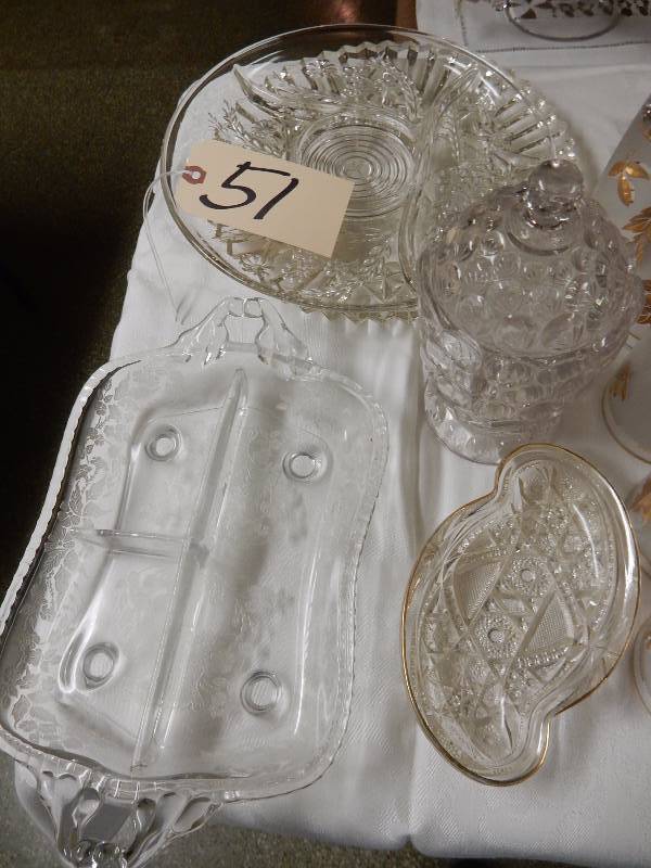 Misc. Cut Glass Platter, Relish Dish, Candy Dish with Bubble Theme.. Has cover.