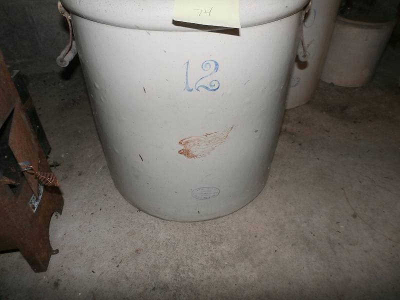 12 gallon red wing crock with 1 crack.