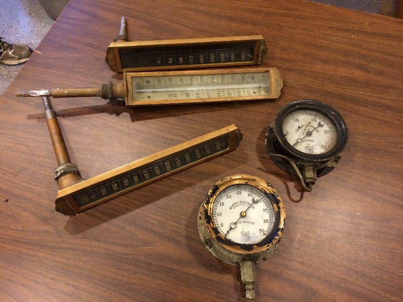Vintage - Solid Brass  Pressure and Temperature Gauges   Came from the old power plant   lot of 5