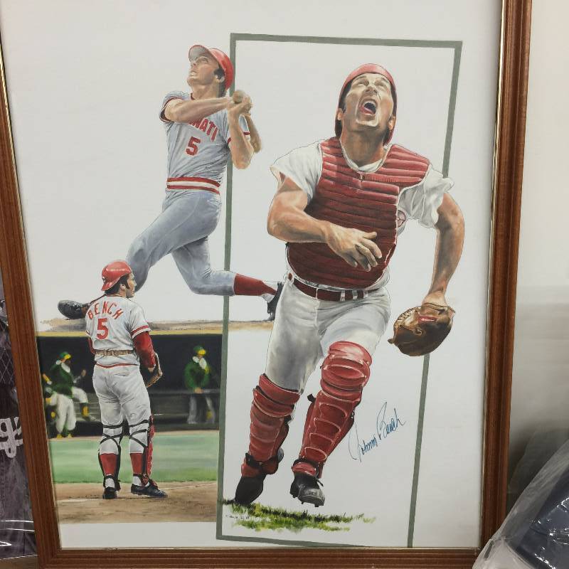 lot 29 image: Johnny Bench, painting, original autograph, certified