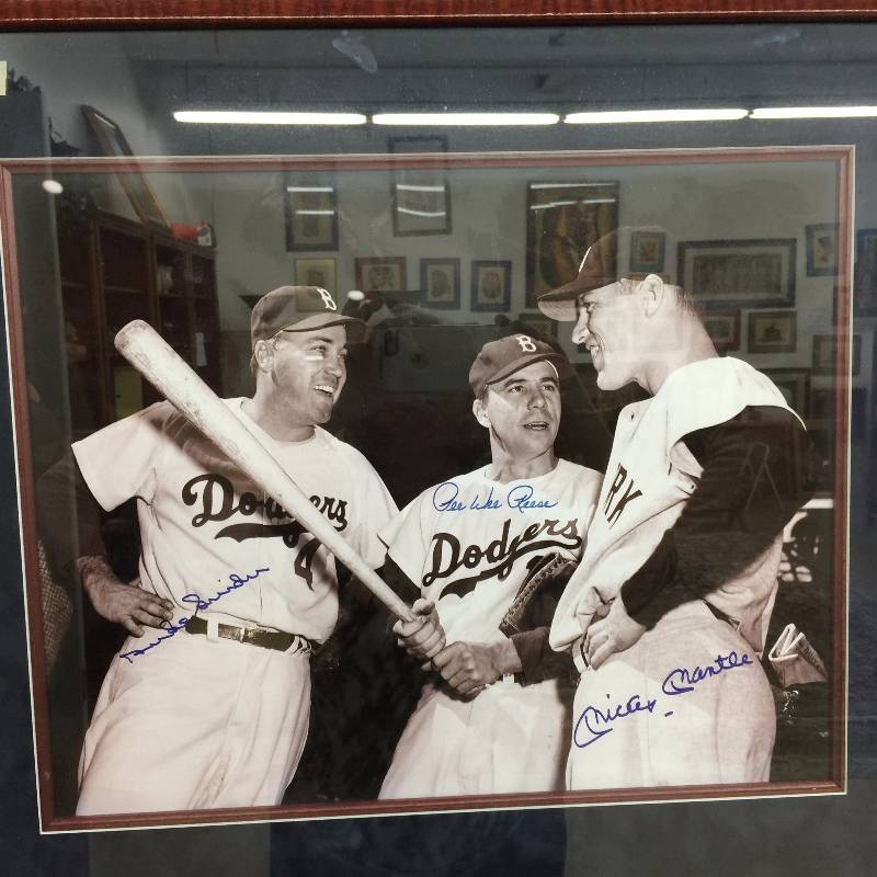 lot 4 image: Mickey Mantle, Pee Wee Reese and Duke Snider signed and framed Photo