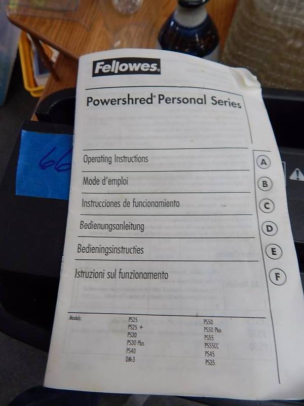 lot 66 image: Fellowes Power Shredder