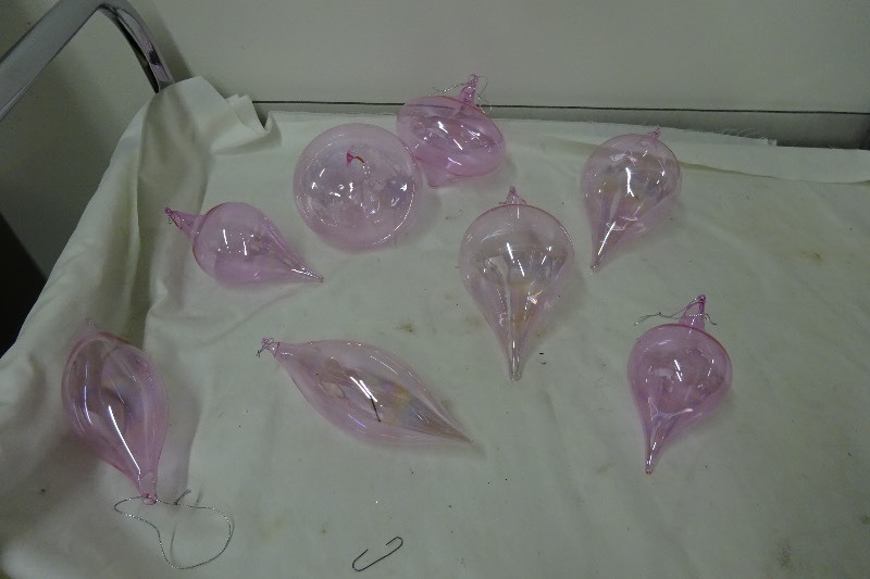 Blowen pink glass ornaments