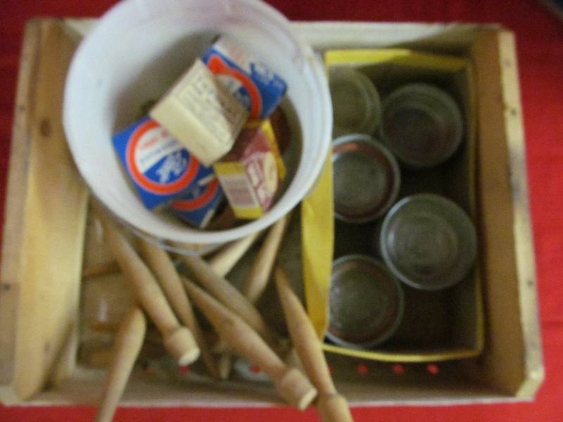 vintage crate ,canning lids