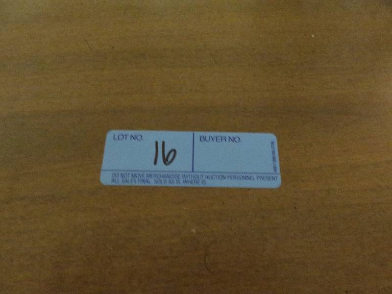 lot 16 image: Wood end table with slide out shelf