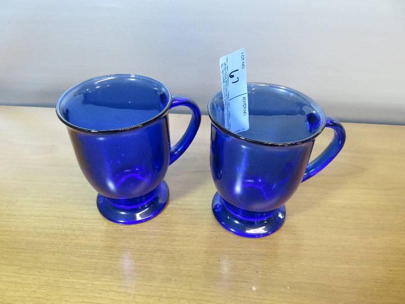 lot 67 image: Two Large Blue Glass Mugs
