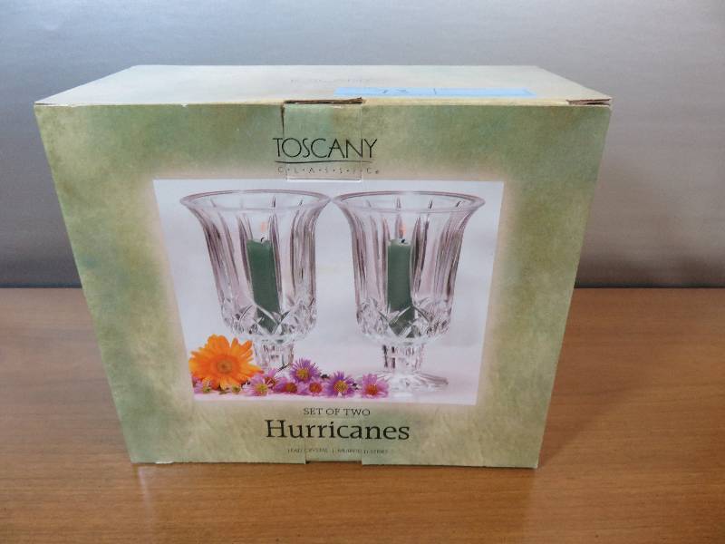 lot 73 image: Lead Crystal Hurricane Candle Holders