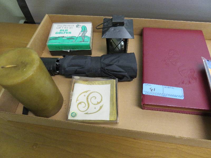 lot 81 image: Candles, Candle Holder, Stationary Set, Umbrella, Golf Balls