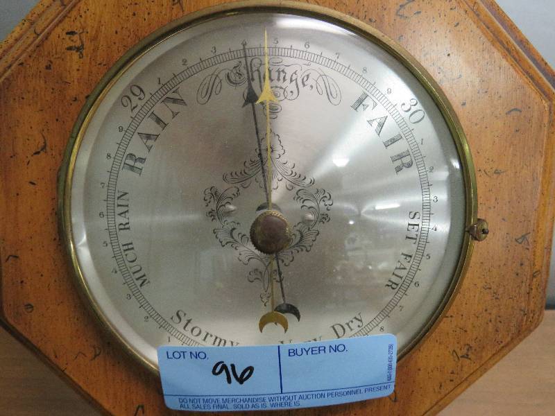 lot 96 image: Wood and Brass Barometer