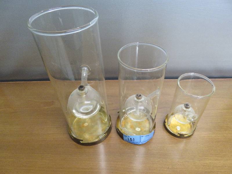 lot 101 image: 3 Glass and Brass Oil Lamps