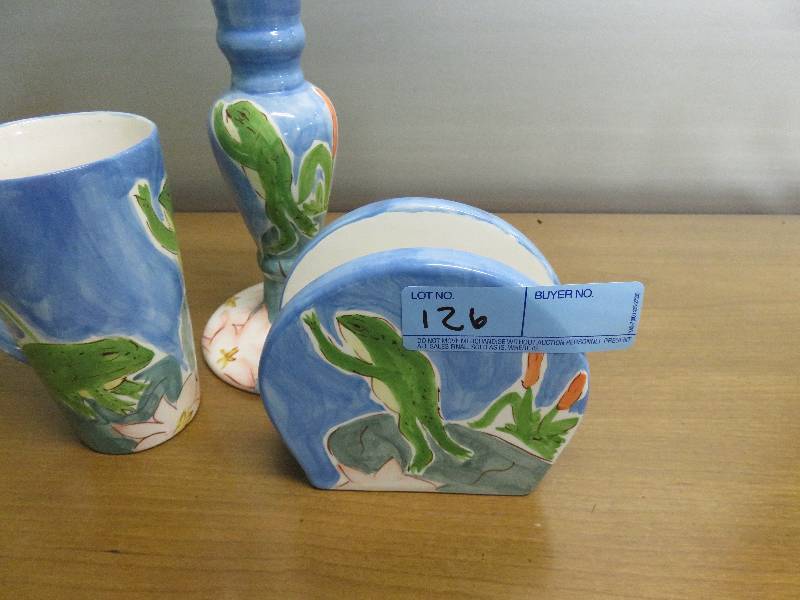 lot 126 image: 3 Frog Themed Decorations