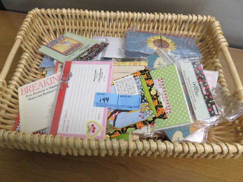 lot 144 image: Lot of Stationary and Cards in Wicker Basket