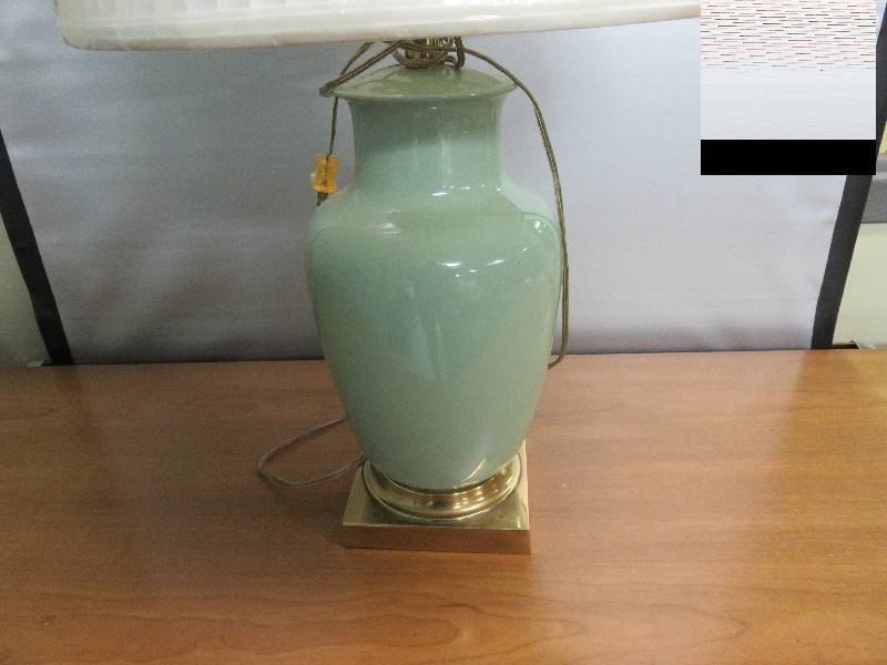 lot 147 image: Green Lamp with Brass Base and Shade