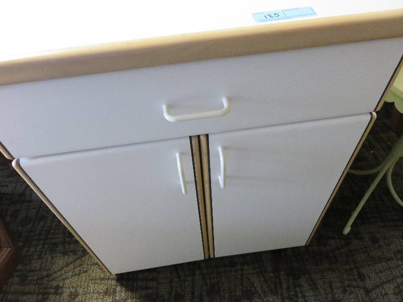 lot 185 image: Small White Kitchen BuffetMircowave Stand