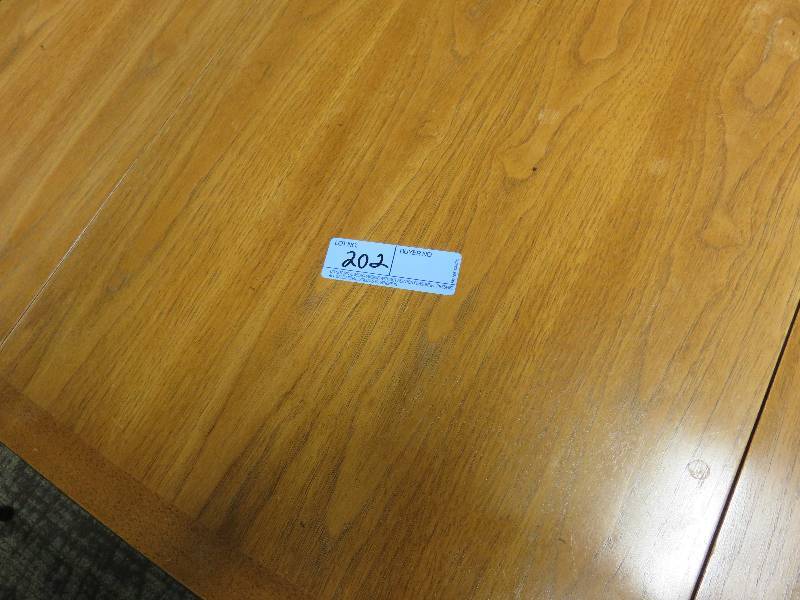 lot 202 image: Wood Square Drop Leaf Table on Wheels