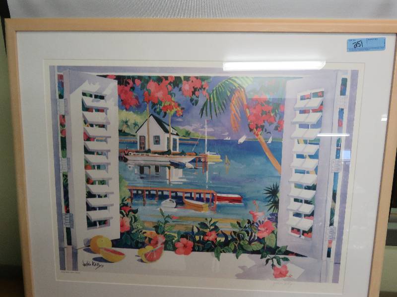 lot 251 image: Large Framed Signed Print of Tropical Sea Scape