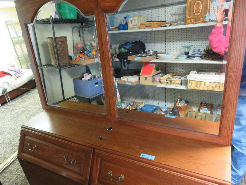 lot 180 image: Wooden Headboard wMirrors & Storage Space