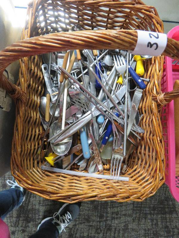 lot 321 image: Large Lot of Silverware in Basket