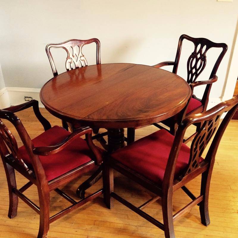 lot 28 image: Georgian Circular Table & Chippendale Chairs