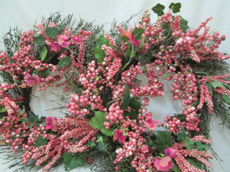 2 beautiful pink berry decorative w...