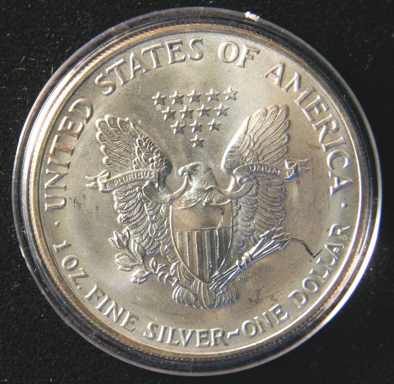 1991 AMERICAN SILVER EAGLE 1 TROY OZ. .999 FINE SILVER DOLLAR IN AIRTITE CAPSULE