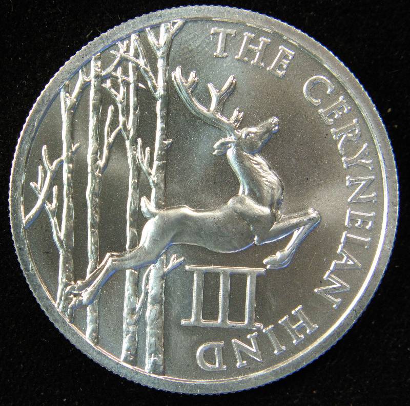 1 OZ .999 FINE SILVER CERYNEIAN HIND - 12 LABORS OF HERCULES - 3RD IN SERIES IN AIRTITE HOLDER