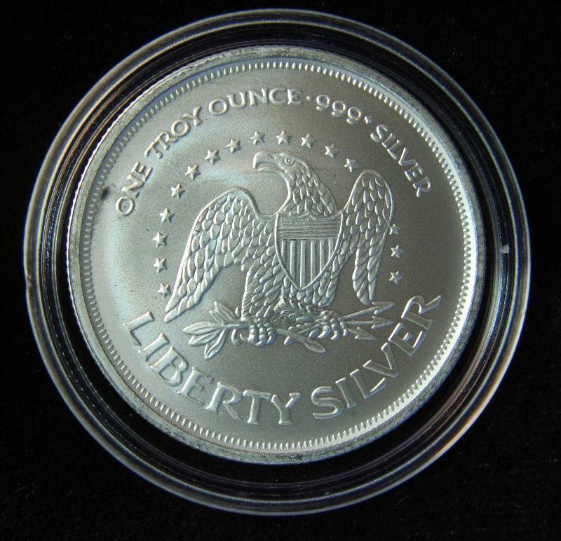 1 TROY Oz. .999 FINE SILVER ROUND A-MARK LIBERTY IN AIRTITE CAPSULE