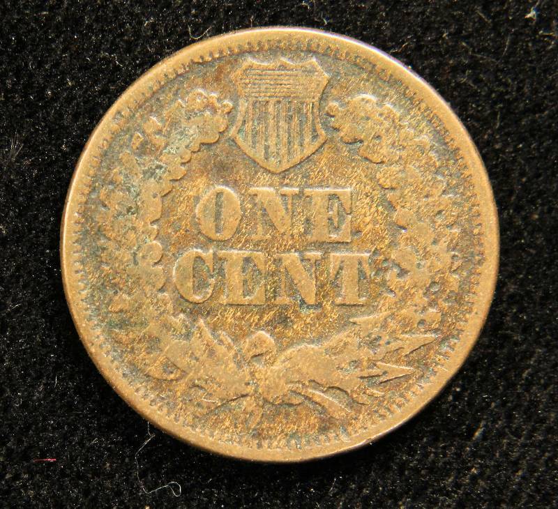 1865 INDIAN HEAD CENT CORRODED