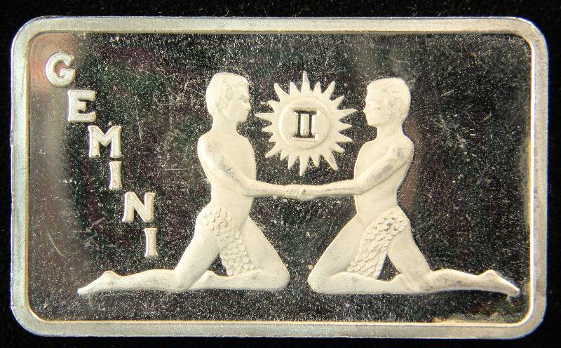 VINTAGE 1974 GEMINI 1 TROY OZ. .999 FINE SILVER BAR