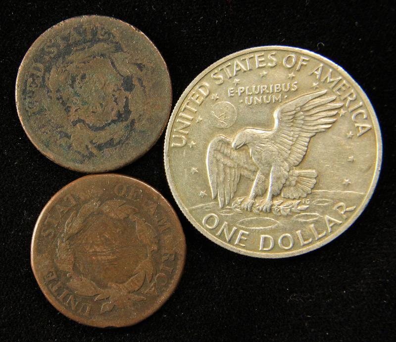 GROUP OF 3 COINS-1973-S 40% SILVER EISENHOWER DOLLAR, 2 LARGE CENTS 1816, 1819