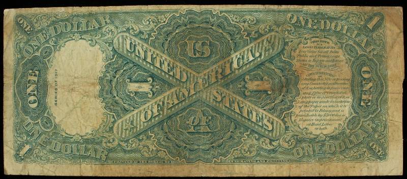 1917 $1 ONE DOLLAR LARGE SIZE SAWHORSE BACK LEGAL TENDER NOTE
