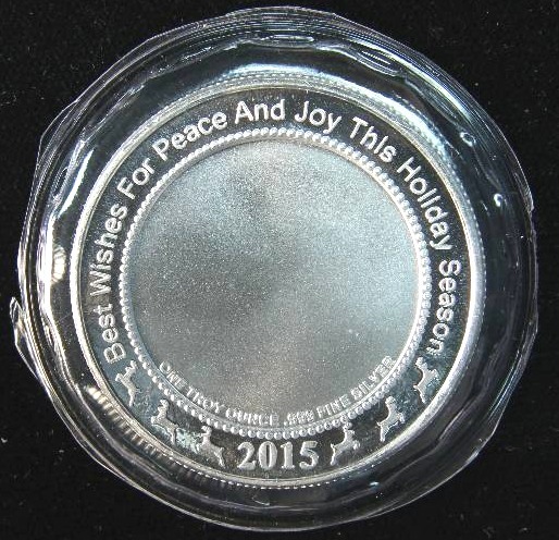 2015 1 TROY OZ. .999 FINE SILVER CHRISTMAS ROUND SEALED