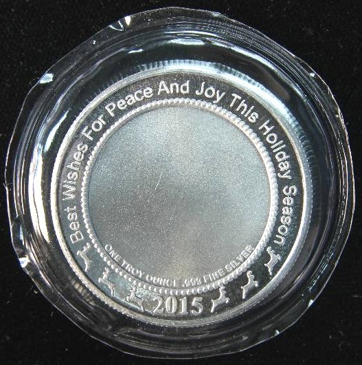 2015 1 TROY OZ. .999 FINE SILVER CHRISTMAS ROUND SEALED