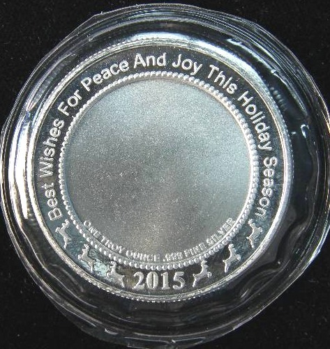 2015 1 TROY OZ. .999 FINE SILVER CHRISTMAS ROUND SEALED