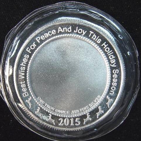 2015 1 TROY OZ. .999 FINE SILVER CHRISTMAS ROUND SEALED